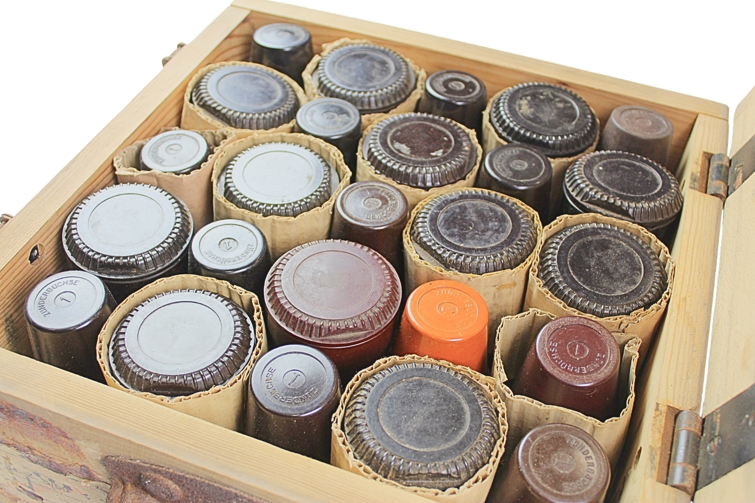 Skrzynka niemiecka na 25szt. zapalników Dopp. Z.S 60 komplet z pojemnikami 