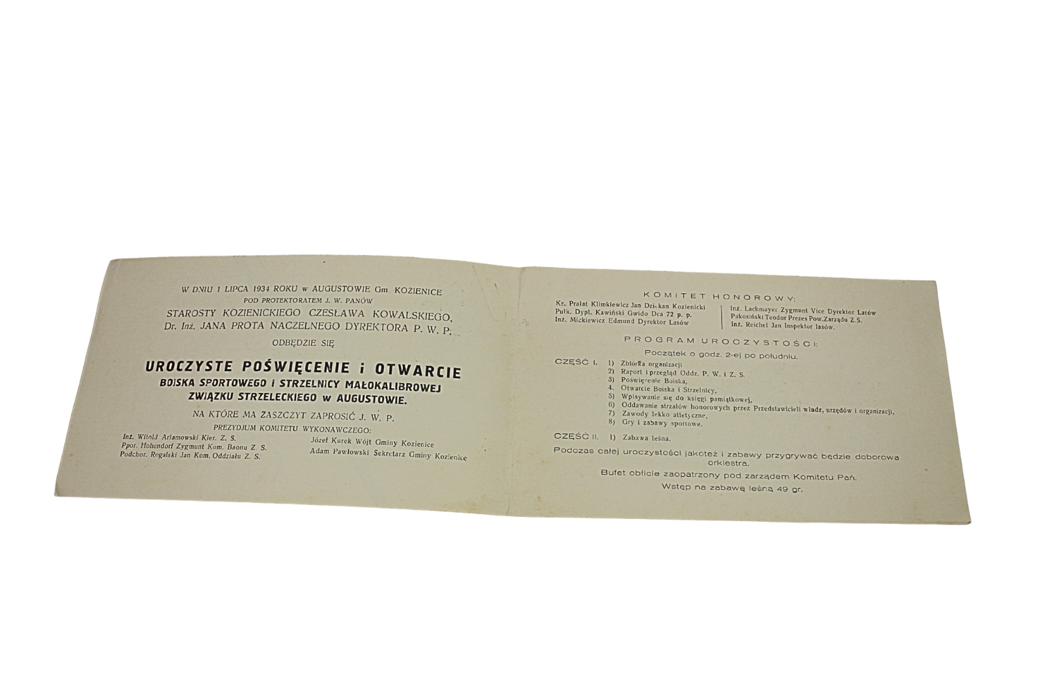 II RP ZAPROSZENIE ZWIĄZEK STRZELECKI AUGUSTÓW 1934