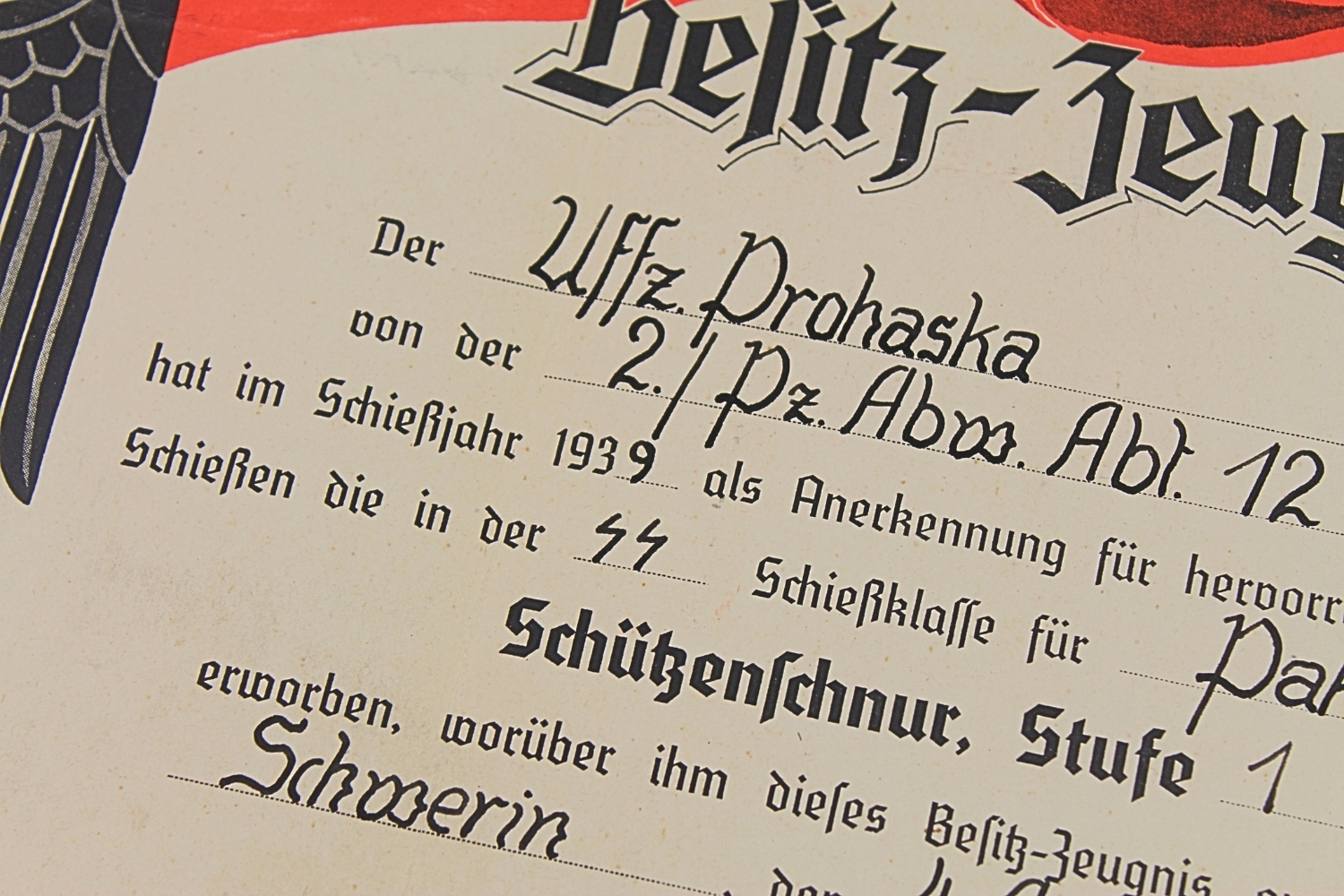 NIEMIECKIE ŚWIADECTWO ZA STRZELANIE Z ARMATY PRZECIWPANCERNEJ PAK 