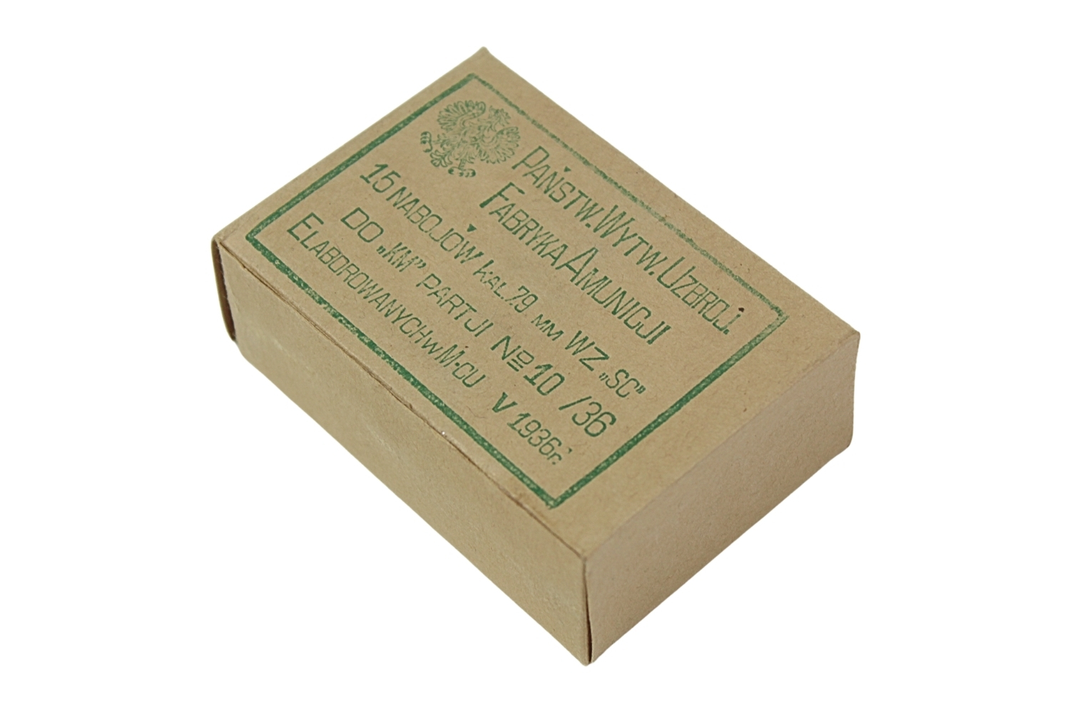 II RP II RP OPAKOWANIE PO AMUNICJI 7,92MM MAUSER P.W.U. F.A. 1936