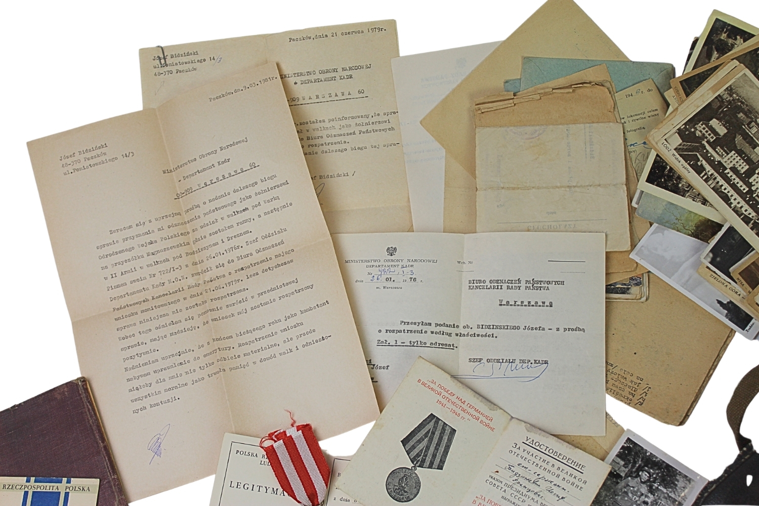 AWP LWP  Zestaw odznaczeń dokumentów, zdjęć po ogniomistrzu Józefie Bidzińskim