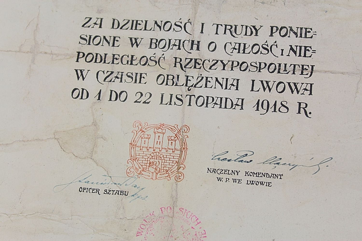 II RP Dyplom Krzyż Obrony Lwowa 1918