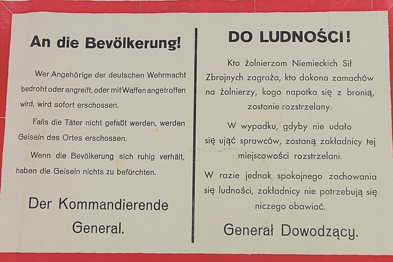 PLAKAT ODEZWA DO LUDNOŚCI 1939 Rzadkość
