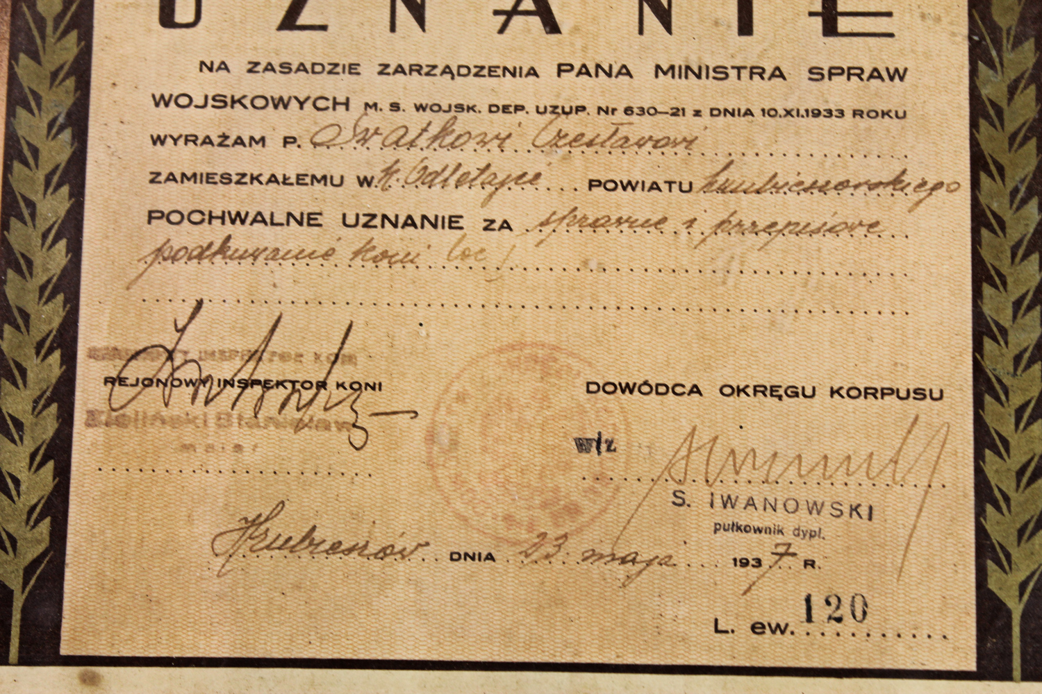 II RP Pochwalne uznanie Hrubieszów D.O.K. Nr. II