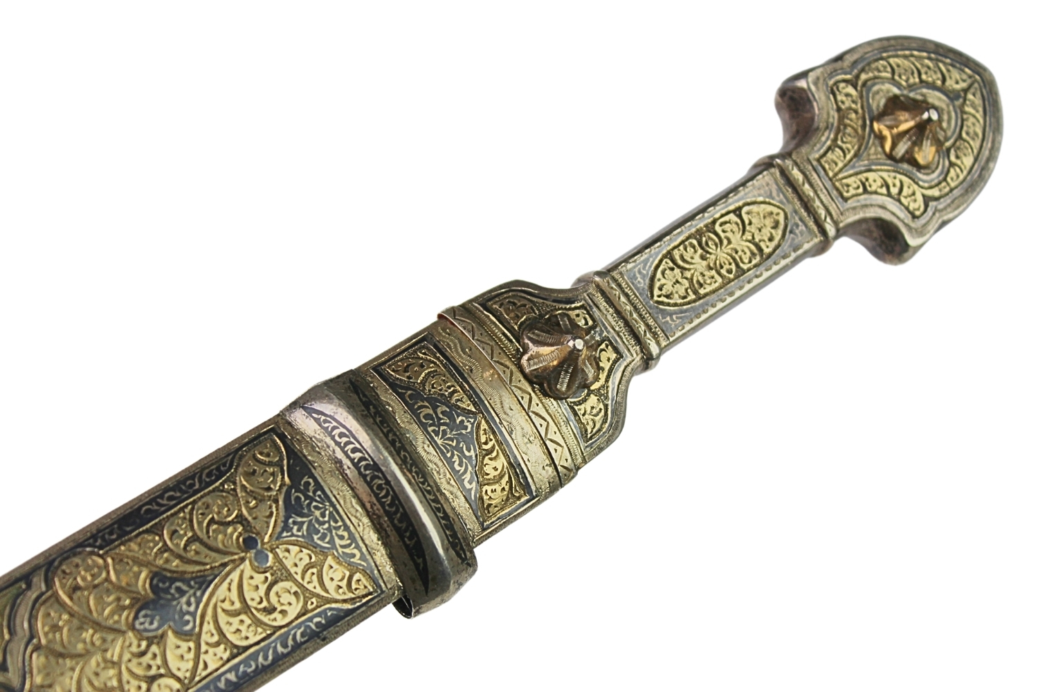 Kindżał Kaukaski Srebro Niello 1850-1870 Dagestan - Wykonanie Luksusowe