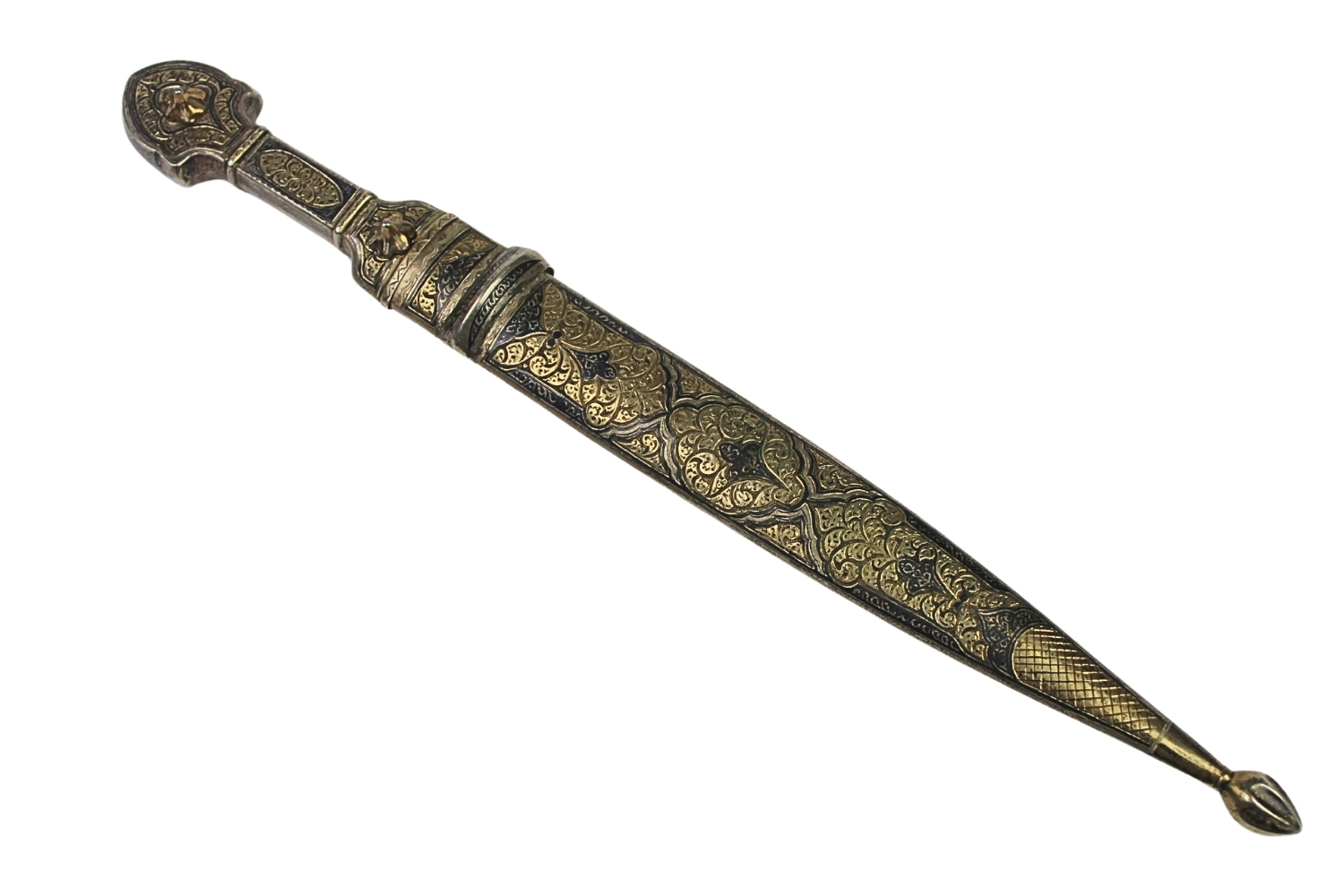 Kindżał Kaukaski Srebro Niello 1850-1870 Dagestan - Wykonanie Luksusowe