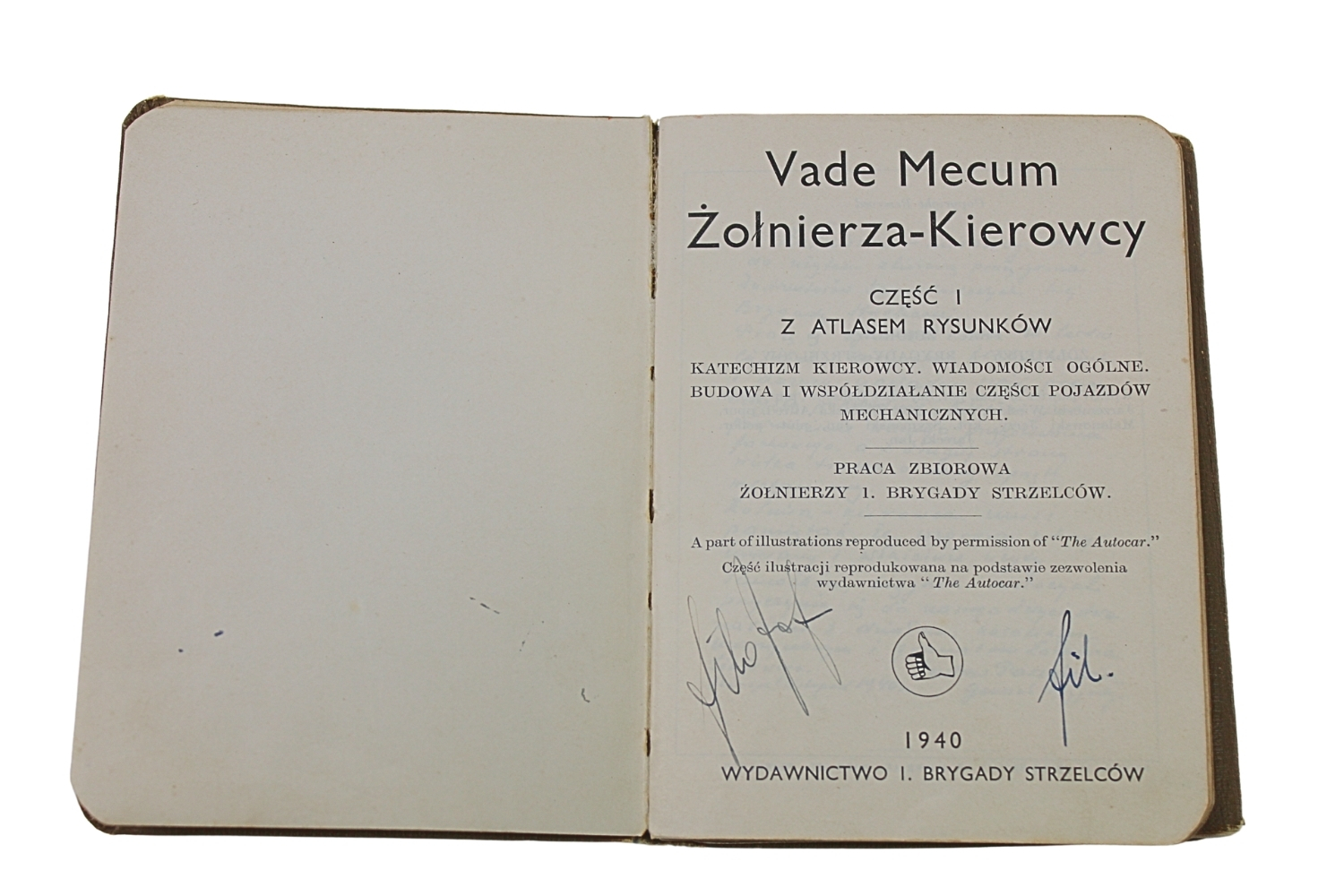 Vade Mecum Zołnierza-Kierowcy Część I 1940 wyd. I Bryg. Strzelców 