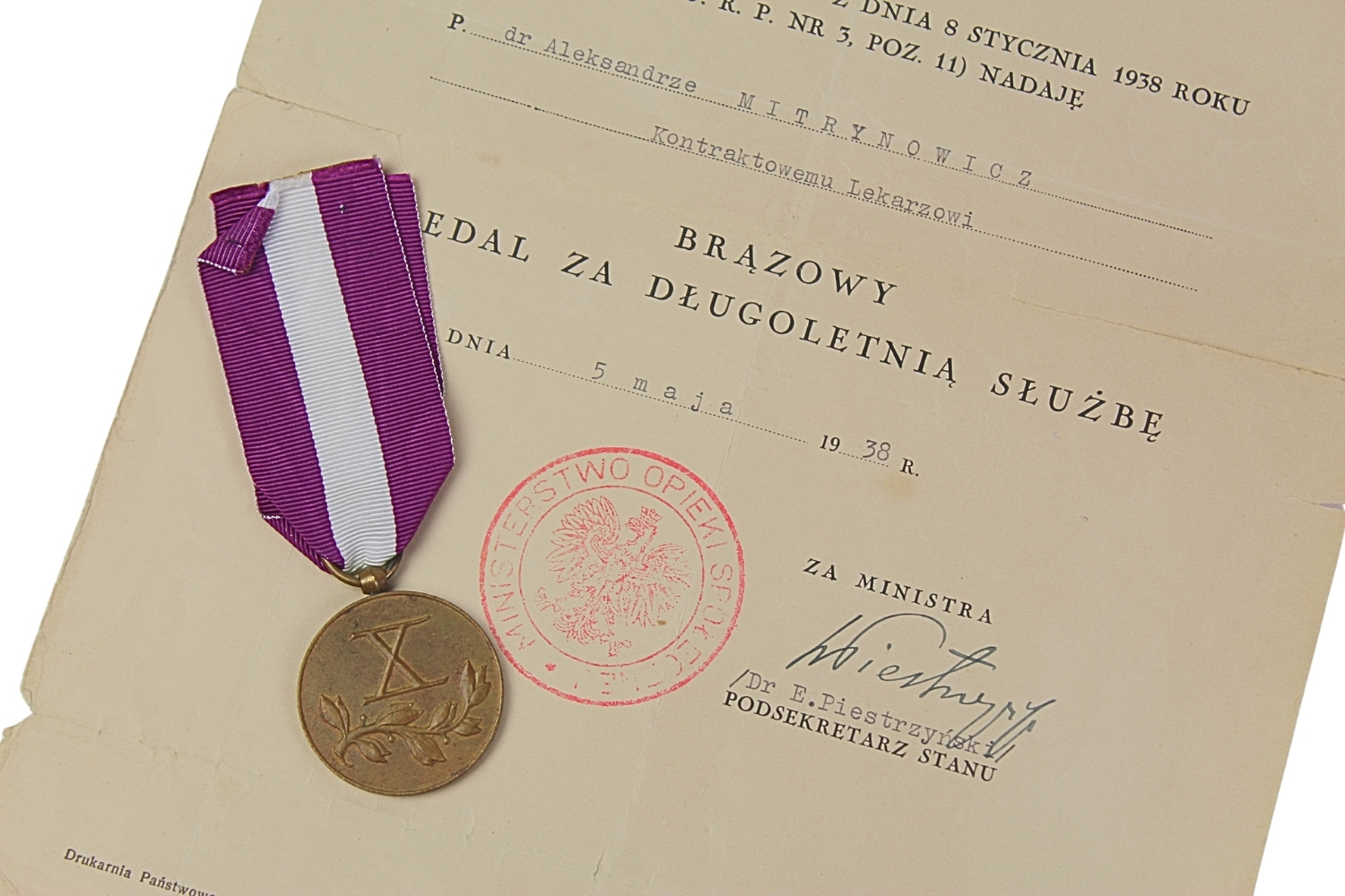 II RP Medal za X-letnią służbę z dyplomem 1938
