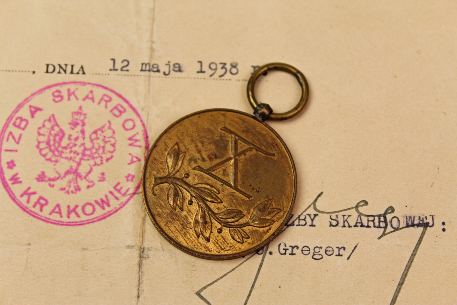 II RP Medal za długoletnią służbę wraz z dyplomem Kraków 1938