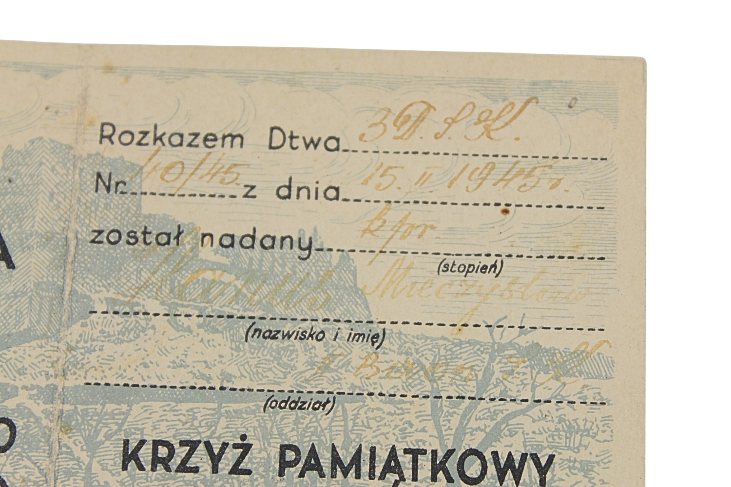 PSZnZ KRZYŻ MONTE CASSINO 1944 WRAZ Z LEGITYMACJĄ Mieczysław Hanus