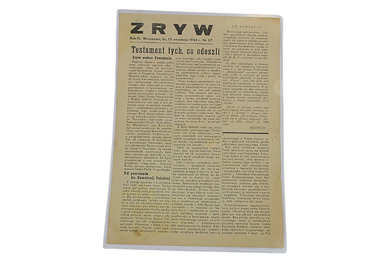 Zryw ROK III Warszawa 15 września 1944 Nr. 37 Powstanie Warszawskie