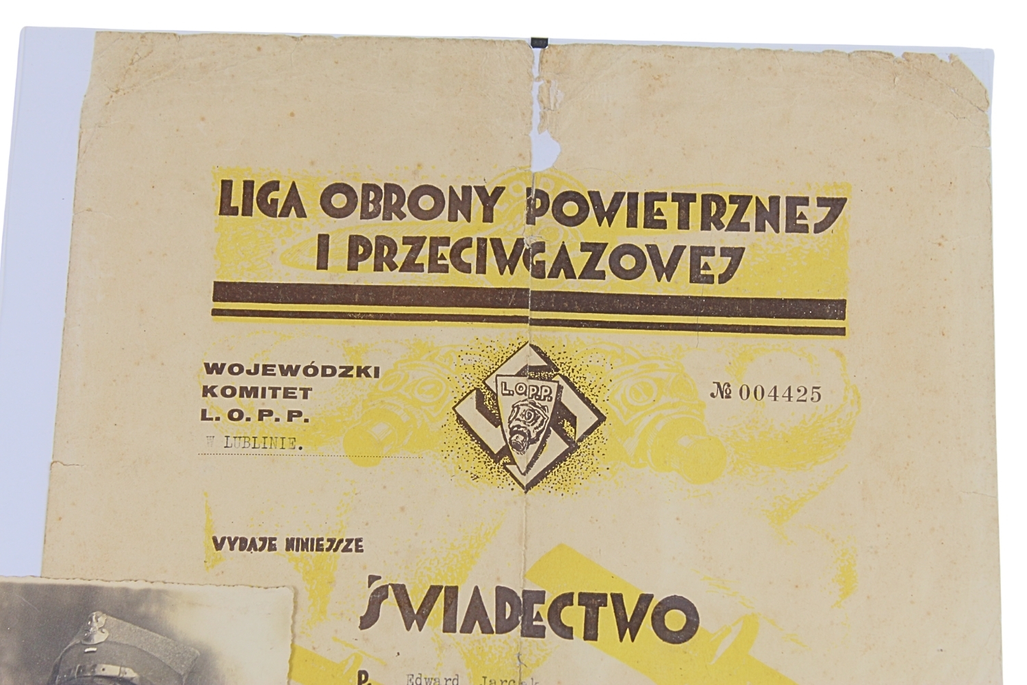 II RP ŚWIADECTWO L.O.P.P. TOMASZÓW LUBELSKI