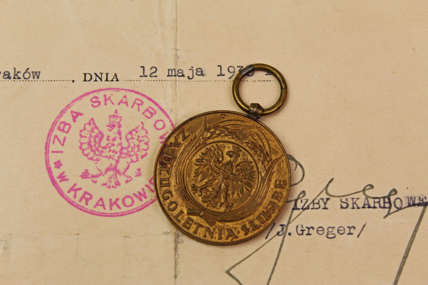 II RP Medal za długoletnią służbę wraz z dyplomem Kraków 1938
