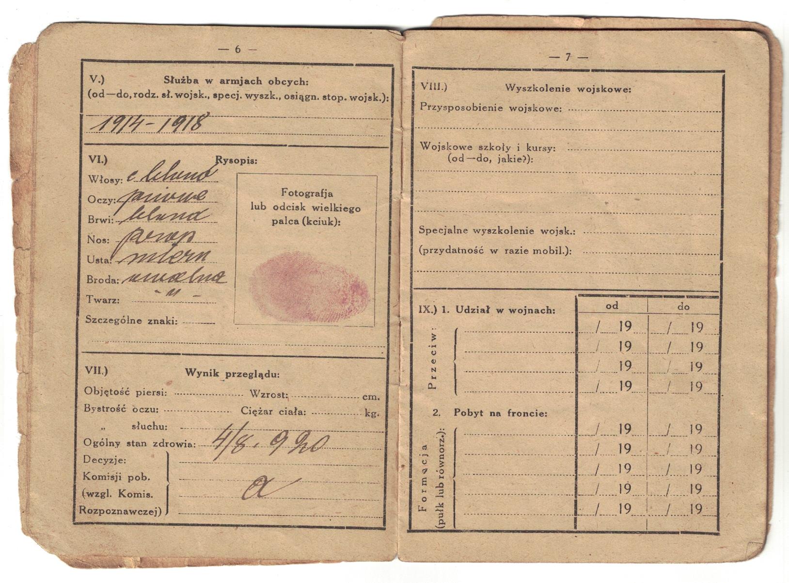 II RP Książeczka Wojskowa P.K.U. Wadowice