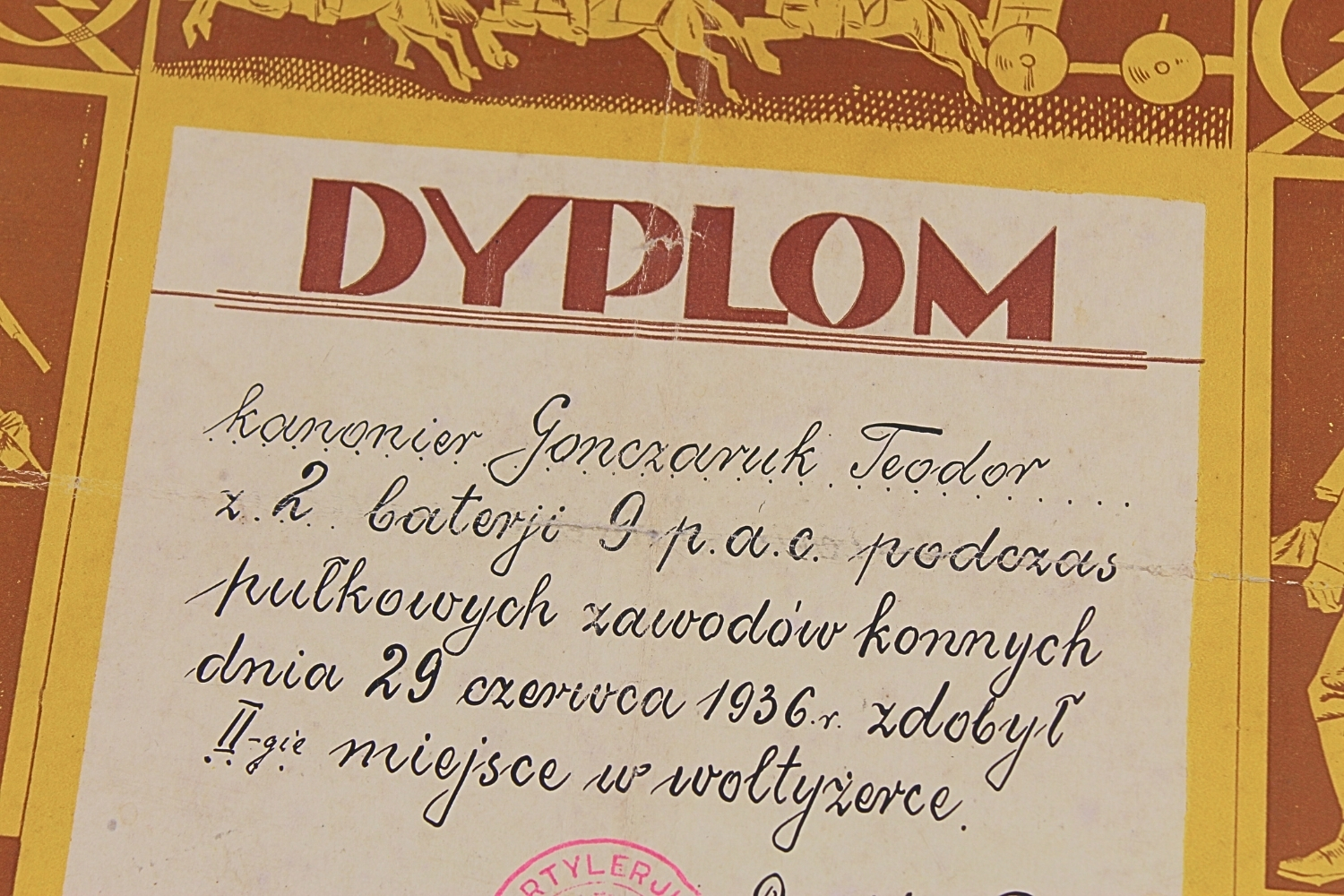 II RP DYPLOM Z ZAWODÓW 9 PUŁKU Artylerii Ciężkiej