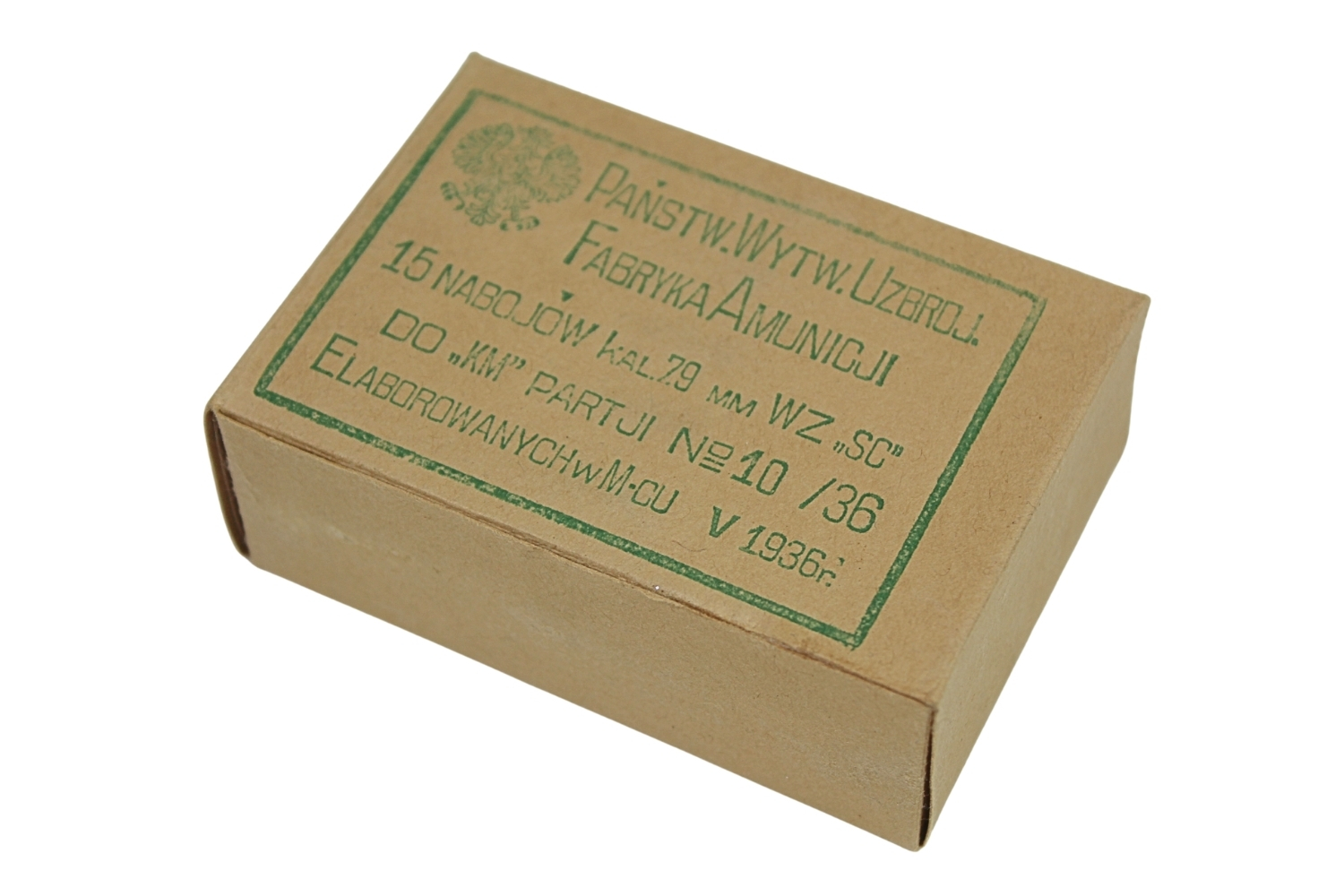 II RP PUDEŁKO NA NABOJE kb. Mauser 7,9 MM WZ. „SC” P.WU.F.A. 1936