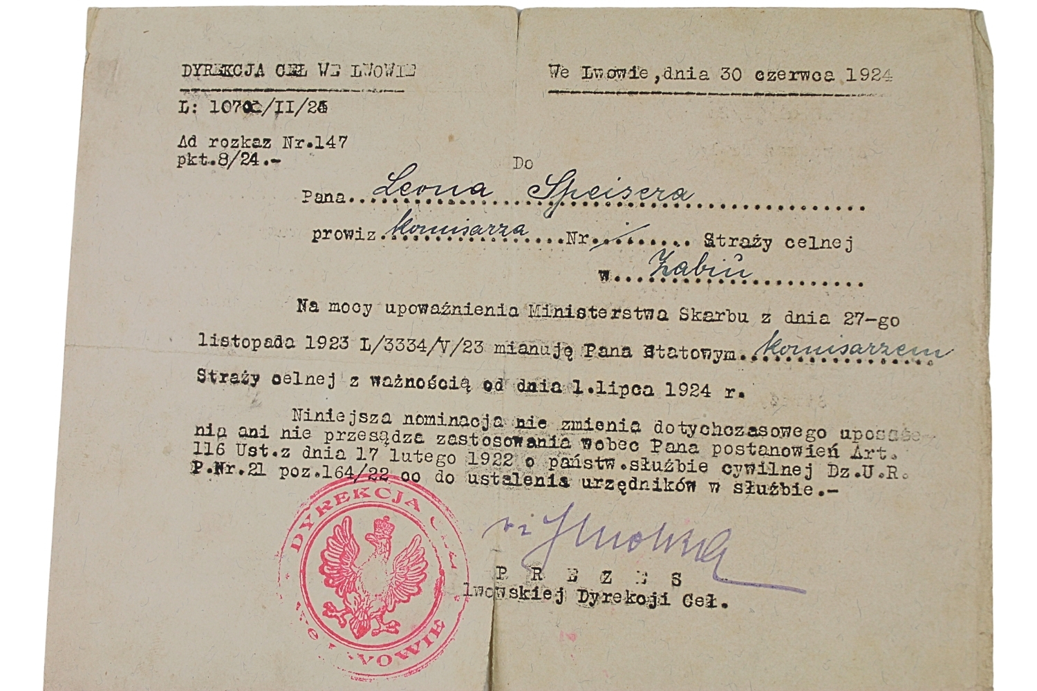 II RP, 2 AWP Zestaw dokumentów po por. Leonie Speisnerze 