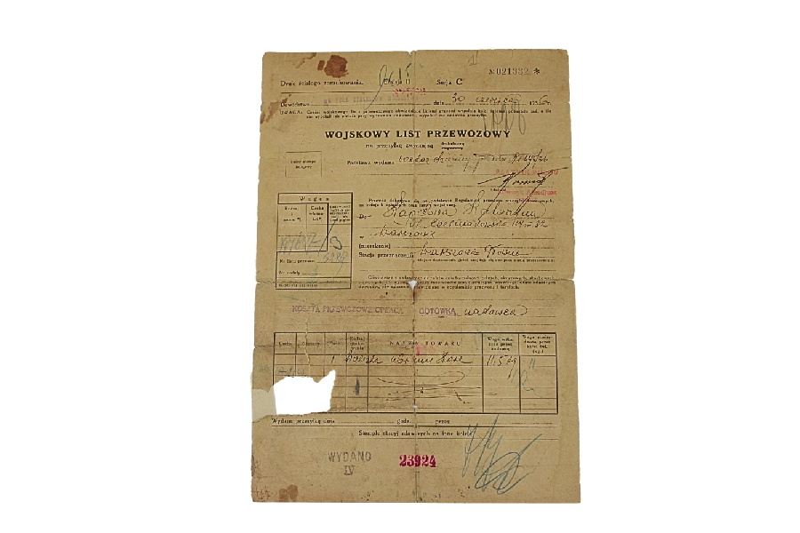 II RP List przewozowy 85 Pułk Piechoty