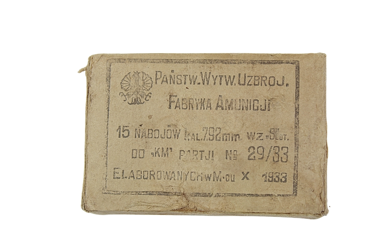 II RP OPAKOWANIE PO AMUNICJI 7,92MM MAUSER P.W.U. F.A. 1933