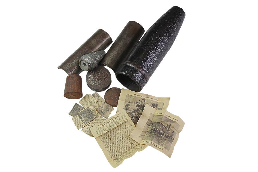 Pocisk agitacyjny 10,5cm z ulotkami Niemcy Skorupa Dekoracyjna Rzadkość 