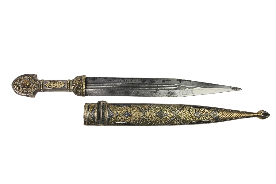 Kindżał Kaukaski Srebro Niello 1850-1870 Dagestan - Wykonanie Luksusowe