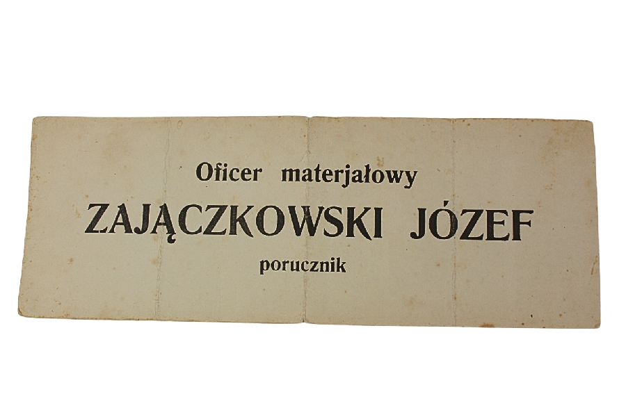 II RP Kartka informacyjna z koszar Of. Materiałowy Por. Zajączkowski Józef 