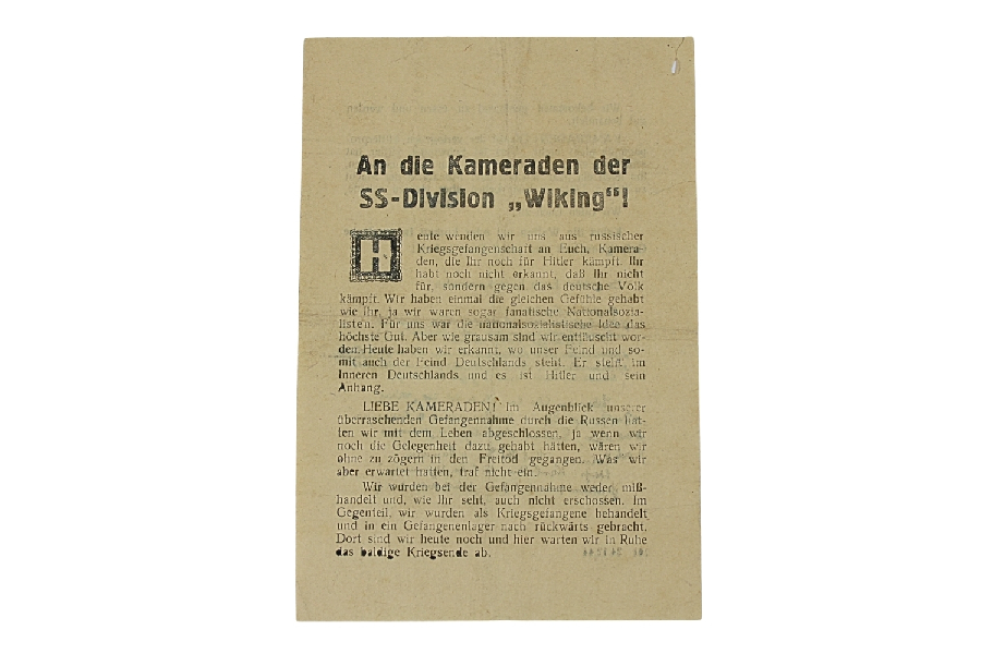 NIEMIECKA ULOTKA PROPAGANDOWA SKIEROWANA DO ŻOŁNIERZY DYWIZJI SS WIKING