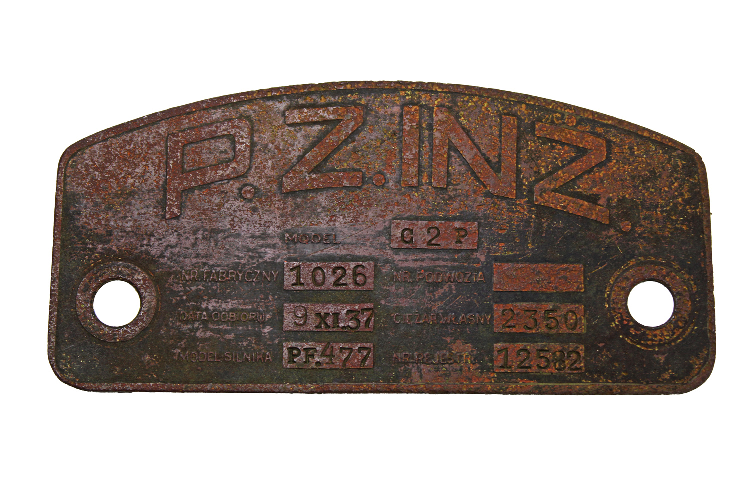II RP Tabliczka znamionowa P.Z.INŻ. Ciągnik artyleryjski C2P Unikat