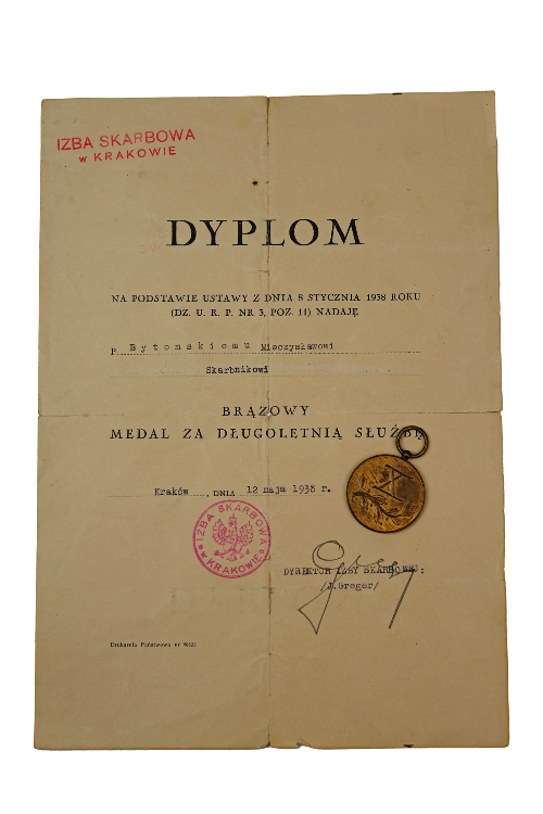 II RP Medal za długoletnią służbę wraz z dyplomem Kraków 1938