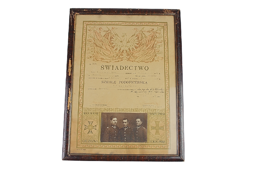 II RP ŚWIADECTWO UKOŃCZENIA SZKOŁY PODOFICERSKIEJ 8 PUŁK SAPERÓW