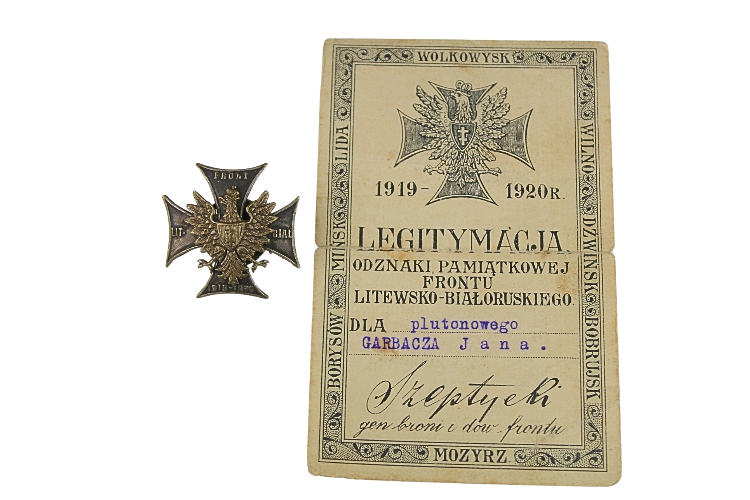 II RP Odznaka Front Litewsko- Białoruski wraz z legitymacją