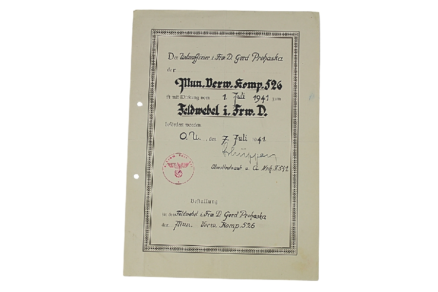 NIEMIECKI DYPLOM MIANOWANIA PODOFICERA 1941 ROK