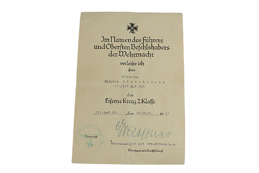 LEGITYMACJA KRZYŻA ŻELAZNEGO II KLASY