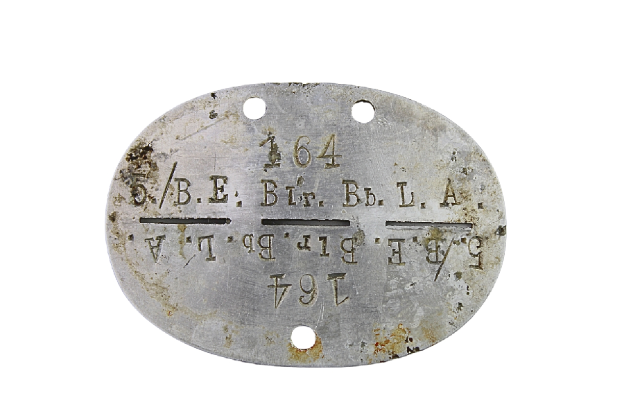 Nieśmiertelnik niemiecki 5 B.E. B Ir. Bb. L. A. 