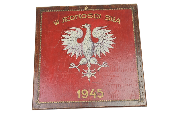 TABLICA W JEDNOŚCI SIŁA 1945 DUŻY ORZEŁ RĘCZNIE MALOWANA